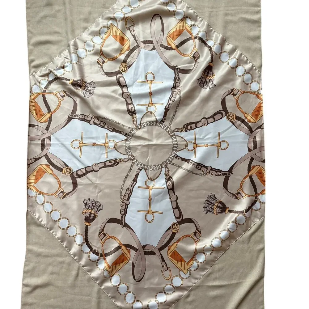 Stephan Italy Cashmere Silk Scarf Shawl 32x75 Equestrian Print